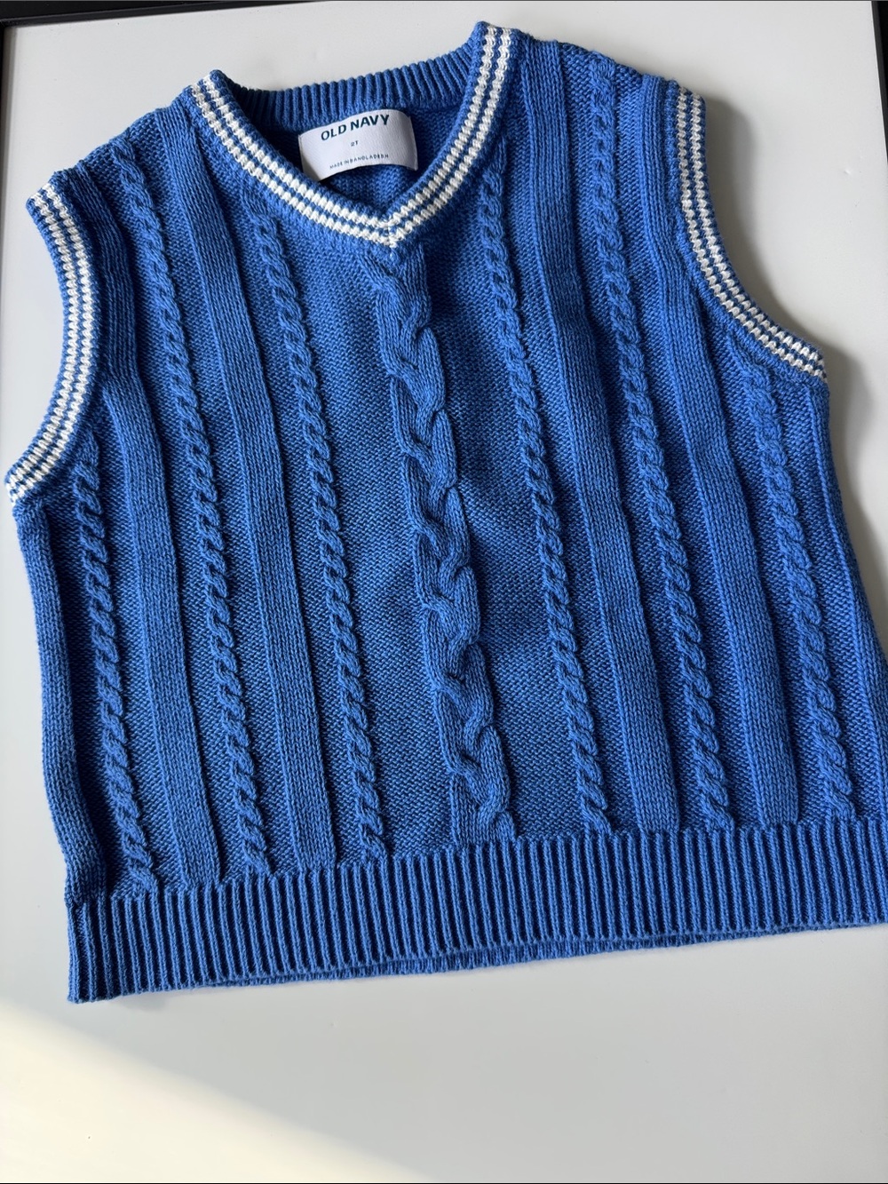 Old Navy Royal Blue Cable Knit Vest with White Trim